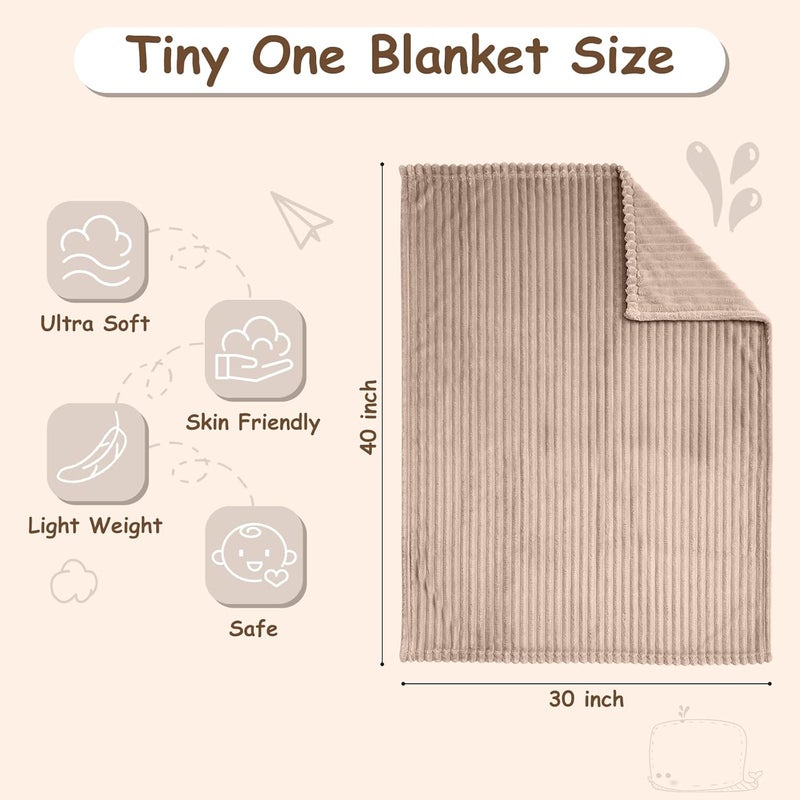 Eonkasp Soft Fleece Baby Blanket Ultra Cozy Baby Blankets for Boys Girls Warm and Lightweight Infant Toddler Newborn Receiving Gift with Reversible Stripes for Crib Stroller, 30x40 Inch, Linen - Image 4